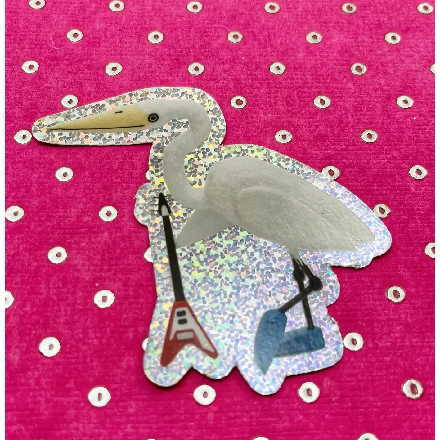 Bunny With A Toolbelt Sticker: Egret with Electric Guitar