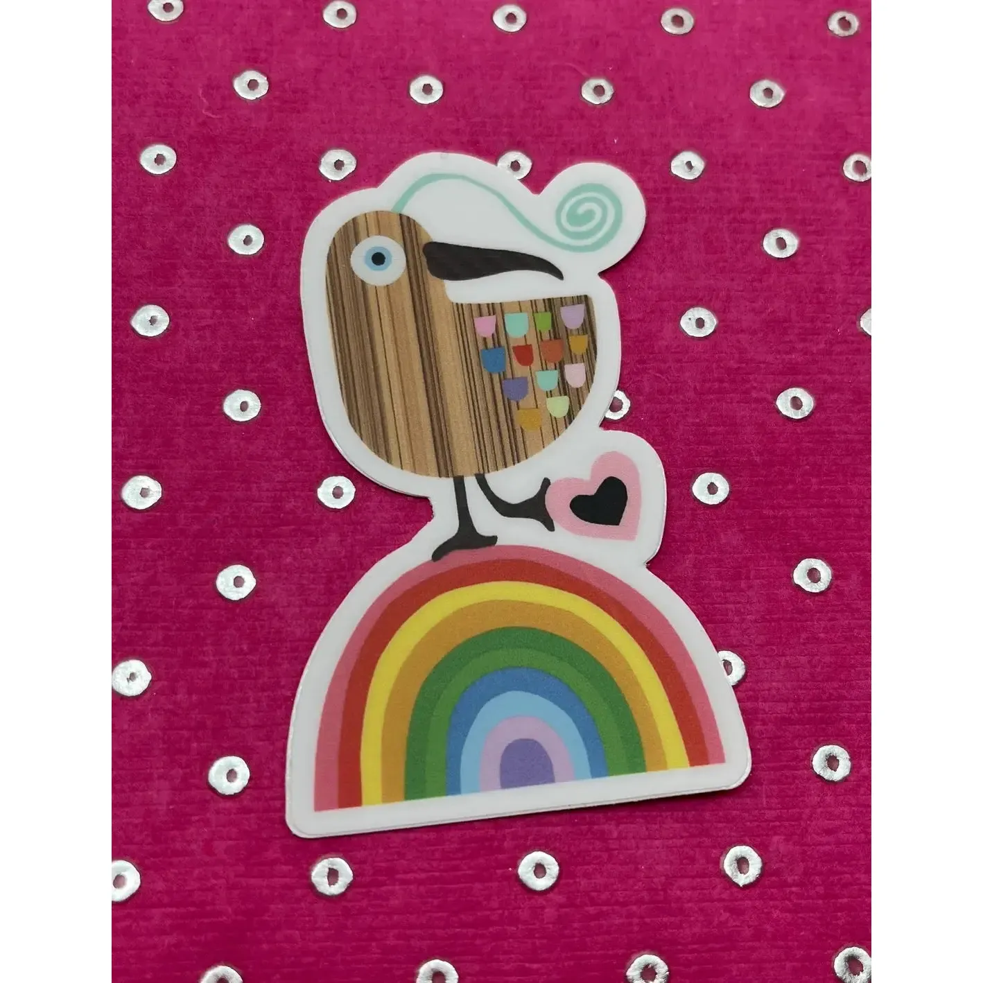 Bunny With A Toolbelt Sticker: Woody Bird on Rainbow