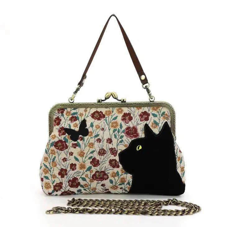 Comeco Bag: Kisslock Floral Black Cat
