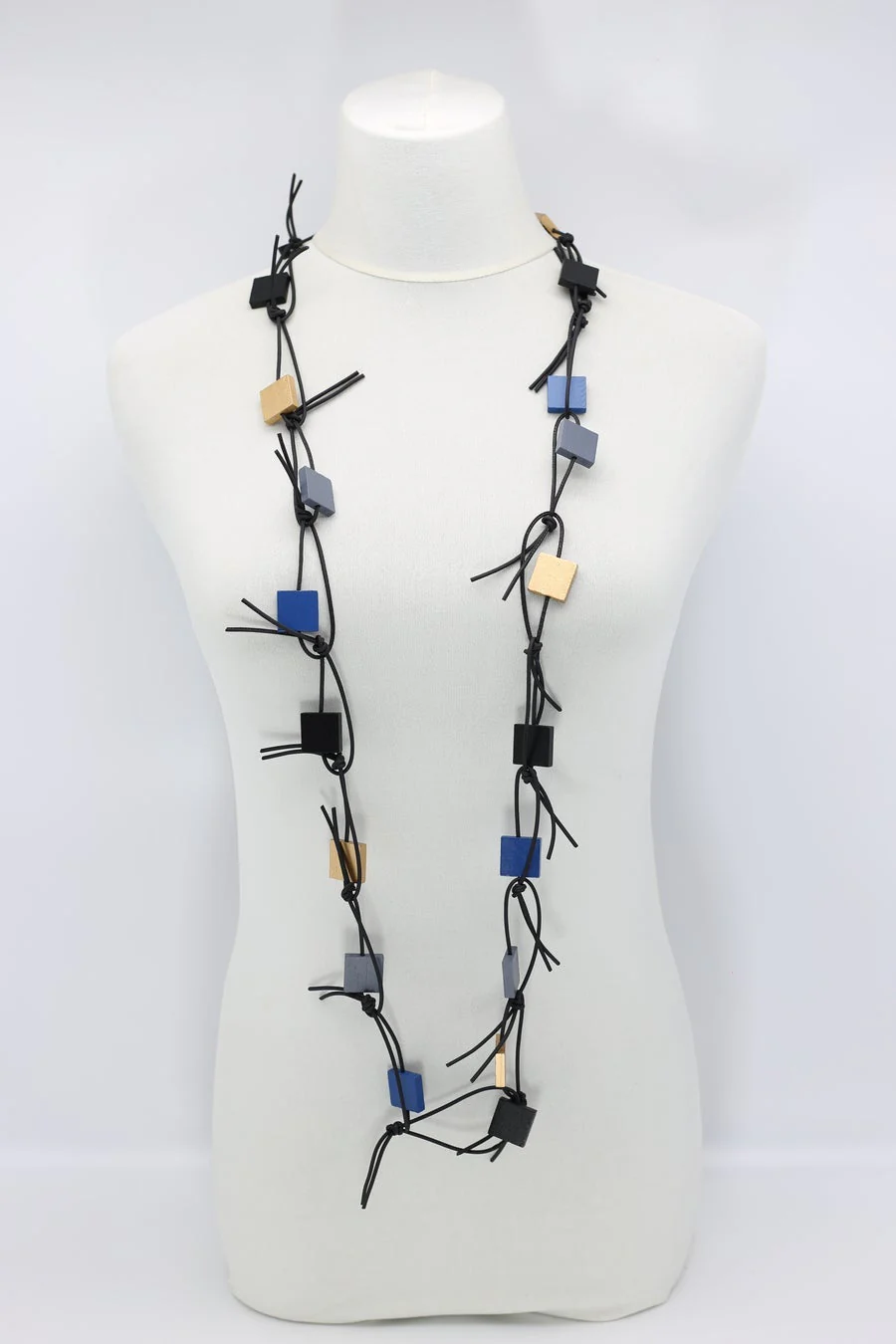 Jianhui London Necklace: Duo Squares on Leatherette Chain - Image 10