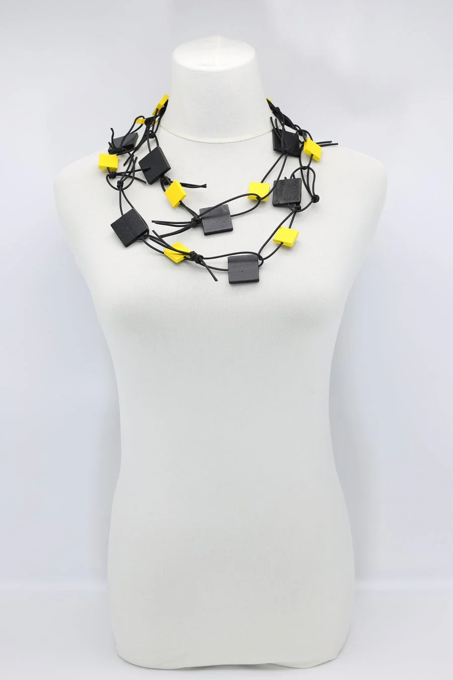 Jianhui London Necklace: Duo Squares on Leatherette Chain - Image 11