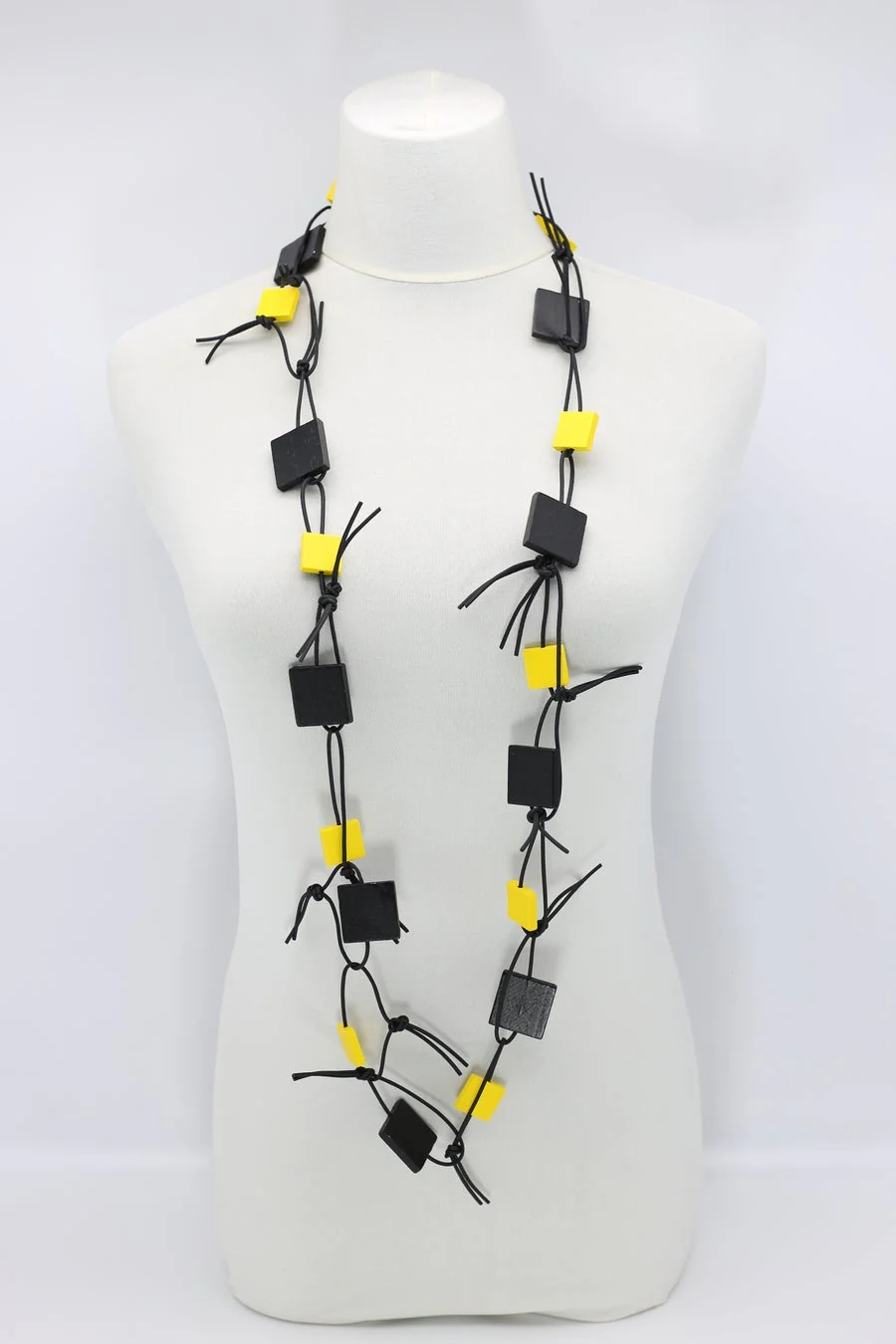 Jianhui London Necklace: Duo Squares on Leatherette Chain - Image 12