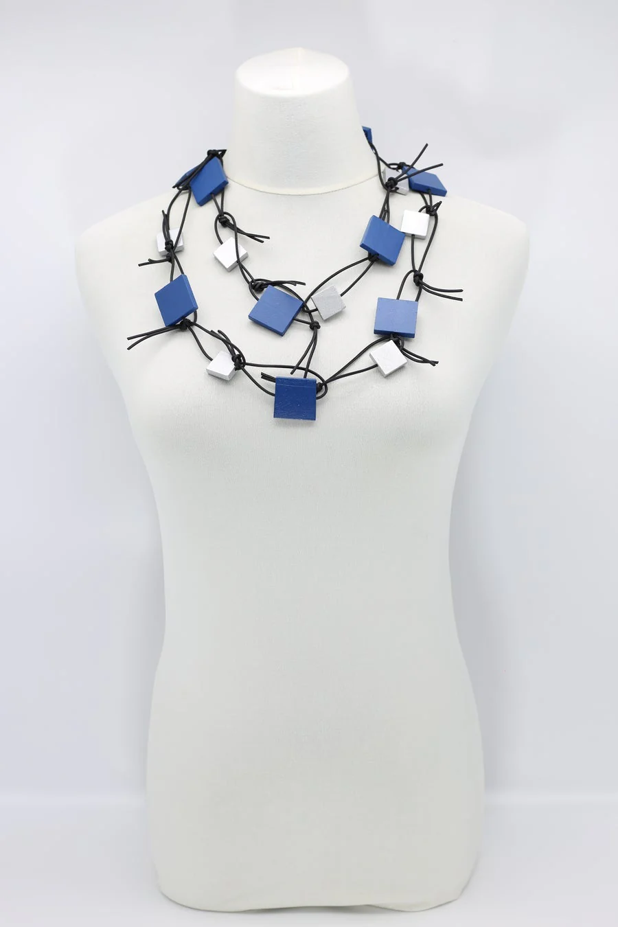 Jianhui London Necklace: Duo Squares on Leatherette Chain - Image 3