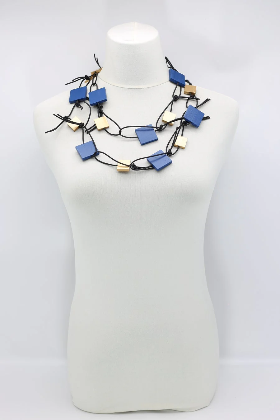 Jianhui London Necklace: Duo Squares on Leatherette Chain - Image 5