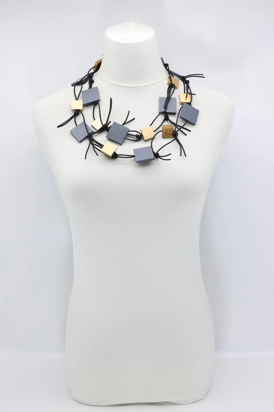 Jianhui London Necklace: Duo Squares on Leatherette Chain - Image 7