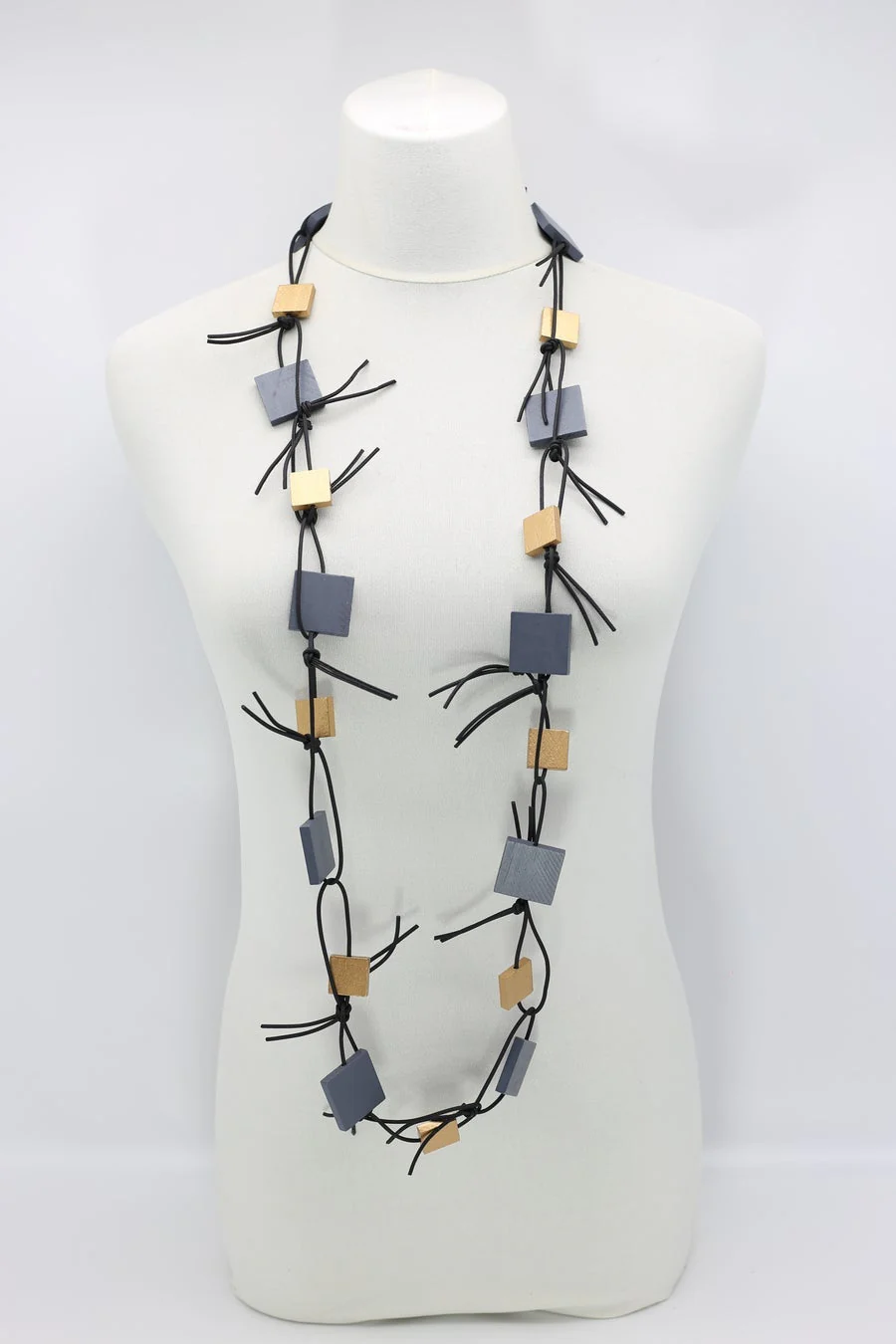 Jianhui London Necklace: Duo Squares on Leatherette Chain - Image 8