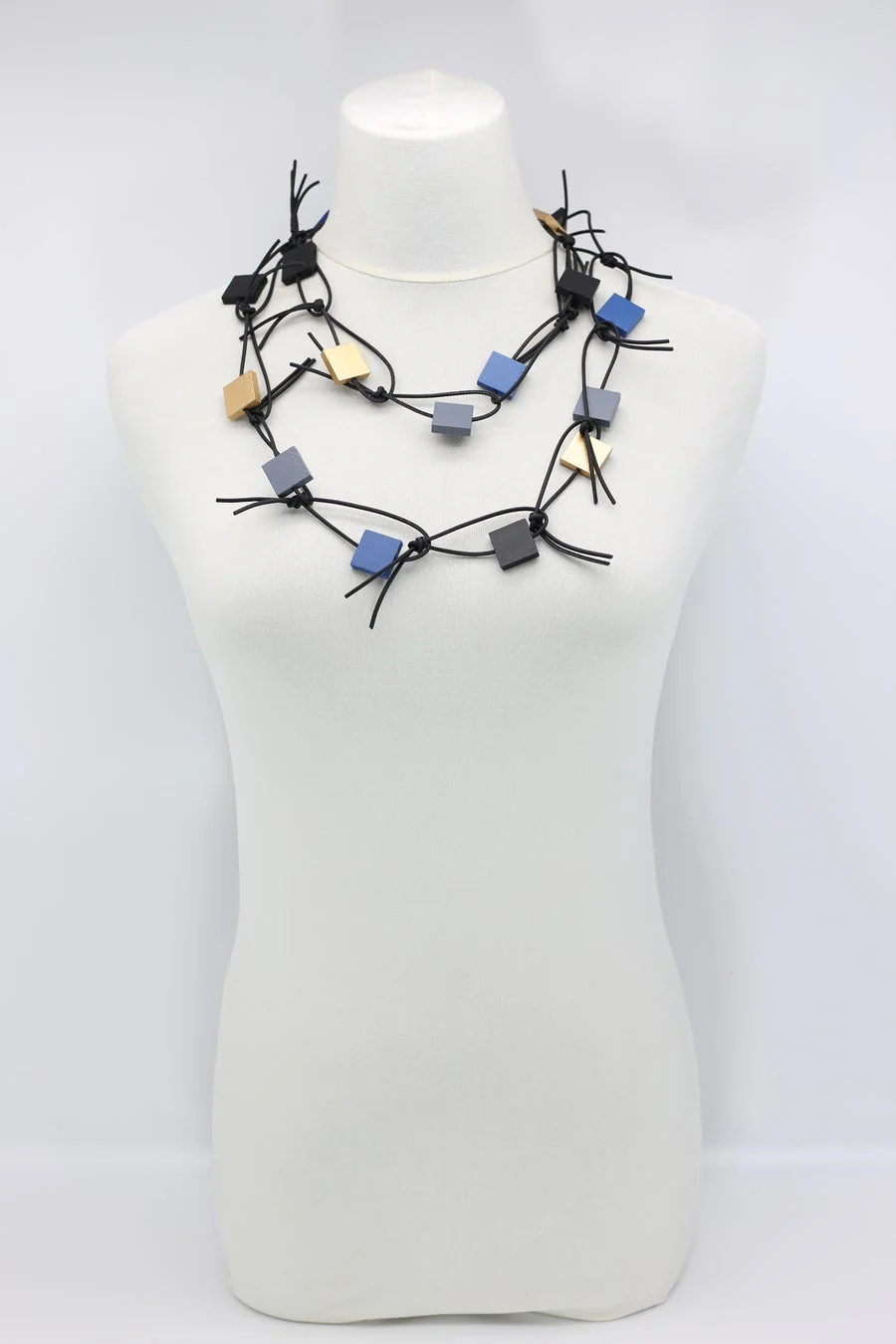 Jianhui London Necklace: Duo Squares on Leatherette Chain - Image 9