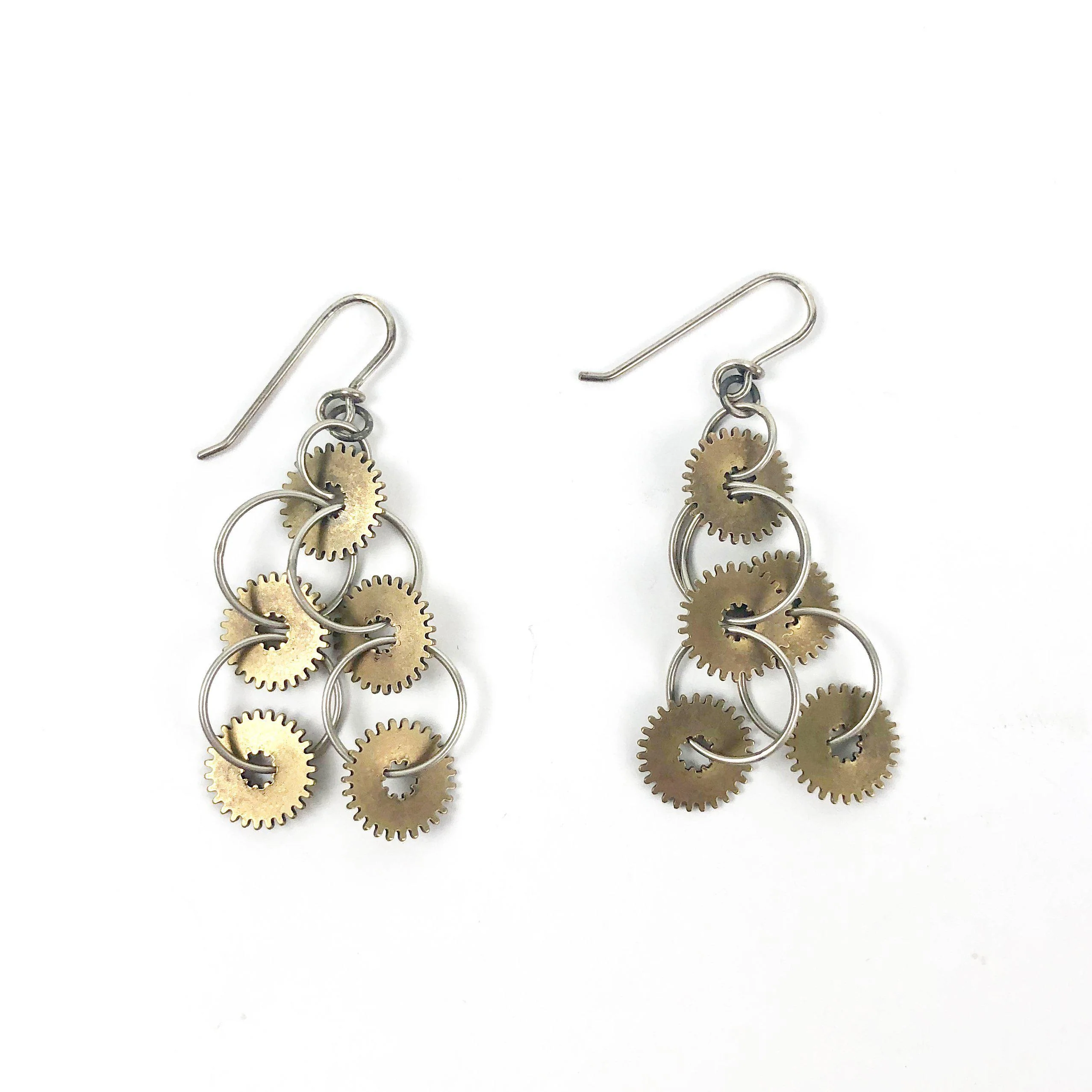 Connie Verrusio Earrings: Gear Triangle Dangles