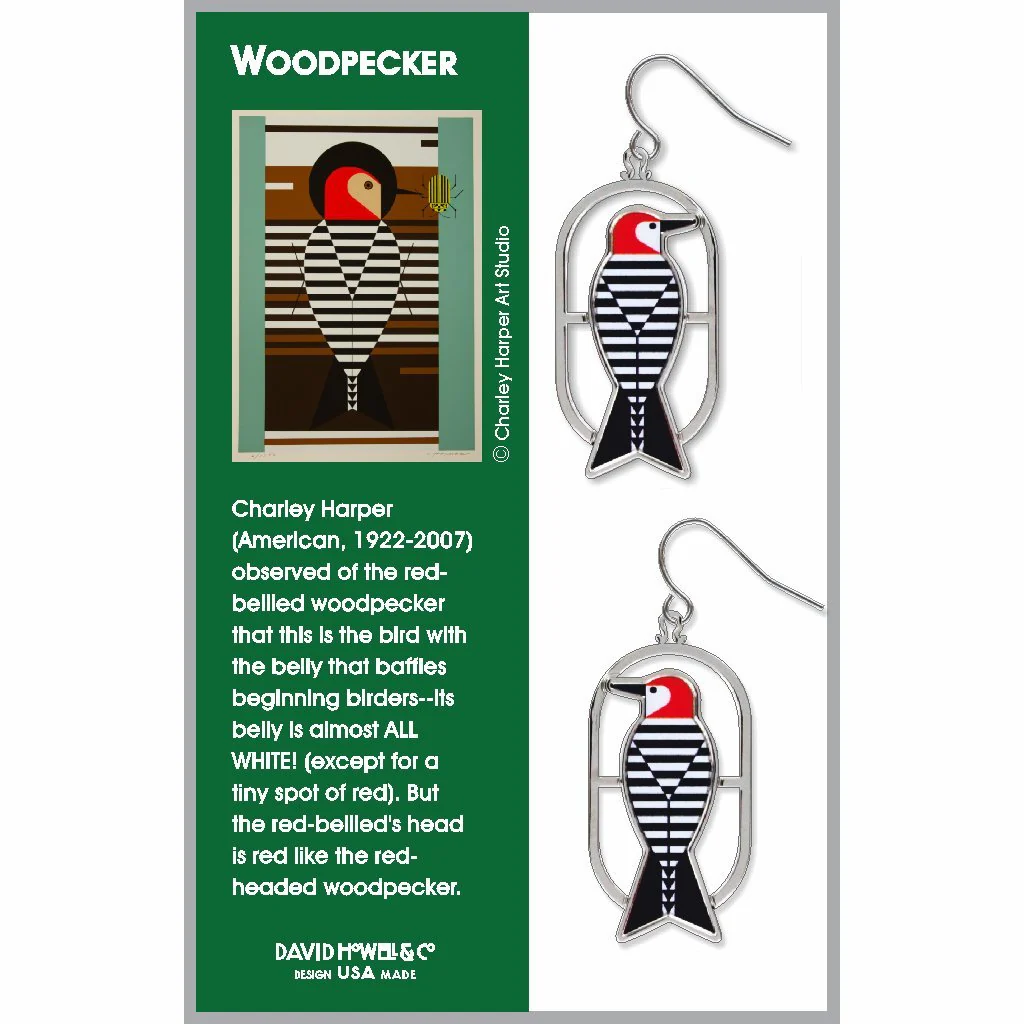 David Howell & Company Earrings: Charley Harper Woodpecker - Image 2