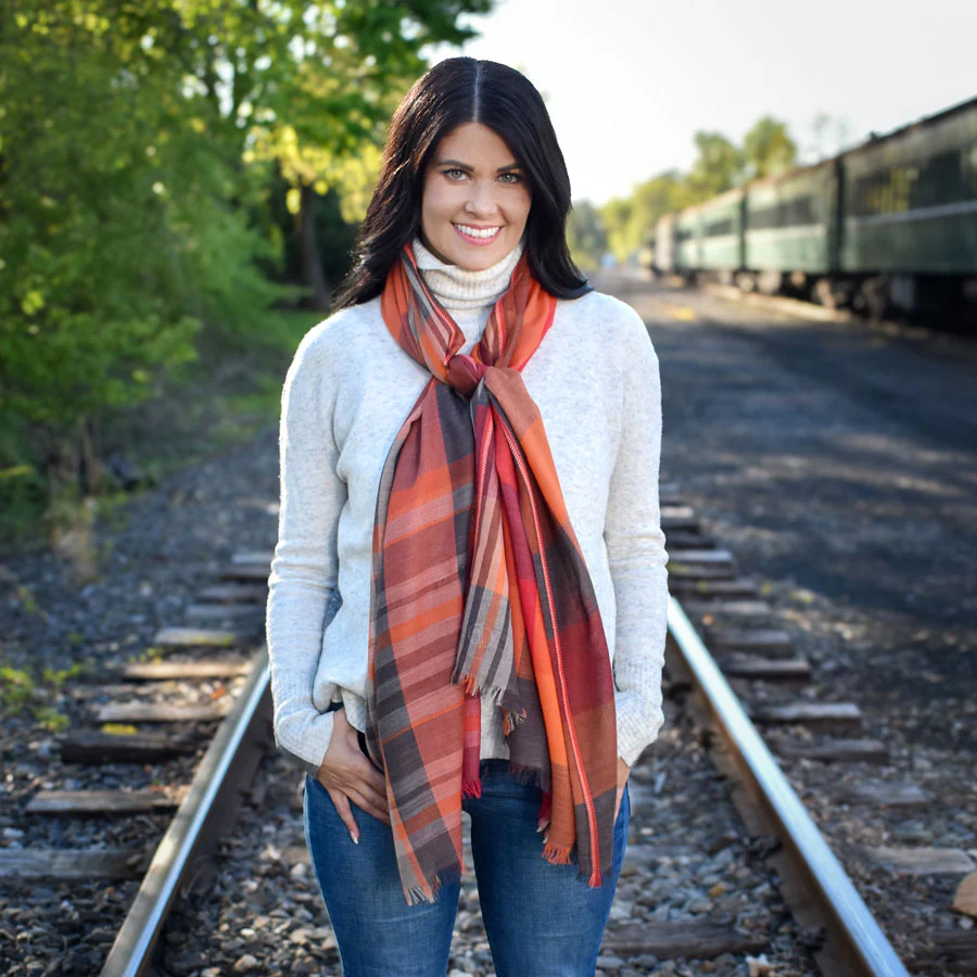 Dupatta Designs Scarf: Barlow Orange Plaid - Image 2