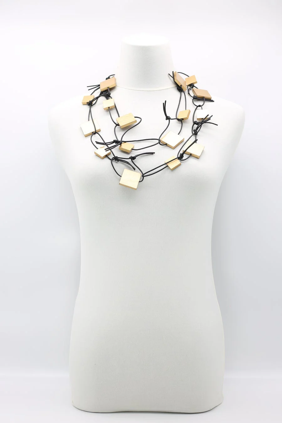 Jianhui London Necklace: Squares on Leatherette Chain - Image 4