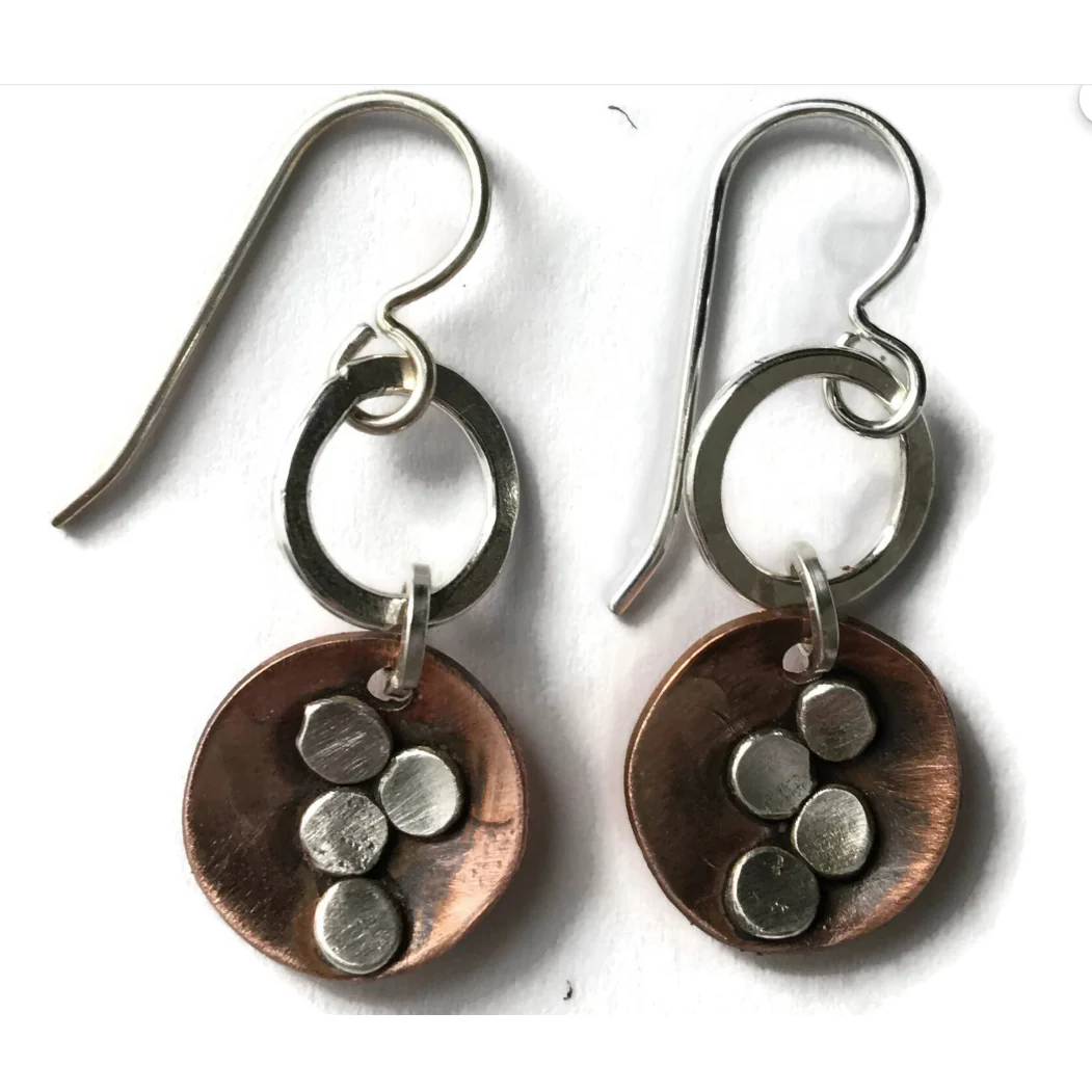Joanna Craft Earrings: Petite Copper and Silver Disc Dangles, E95