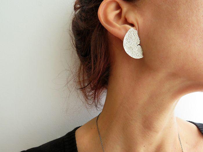 KimyaJewels Earrings: Satin Silver Texture - Image 2