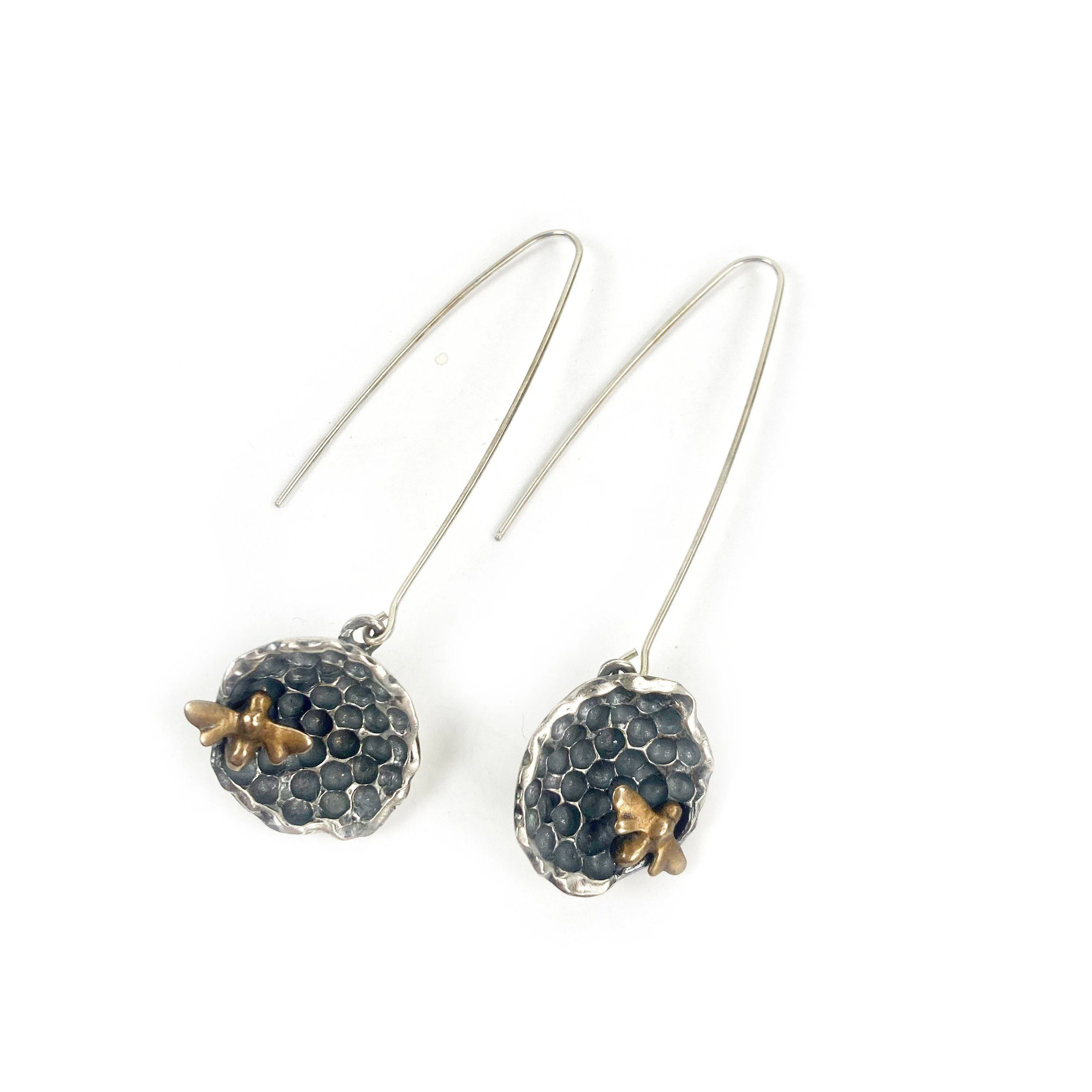 Blackwing Metals Earrings: Hive Disc w/Bee Dangles