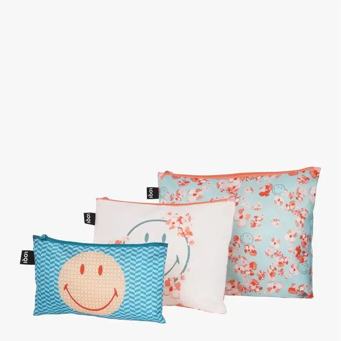 LOQI Zip Pocket Set: Smiley Blossom & Geometric