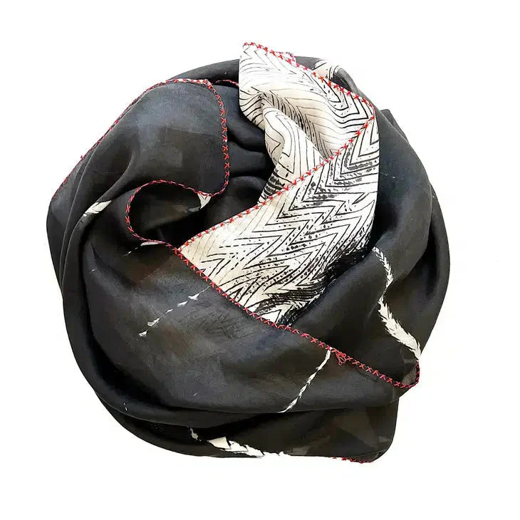 Marigold Row Scarf: 2251 Black Red & White Silk