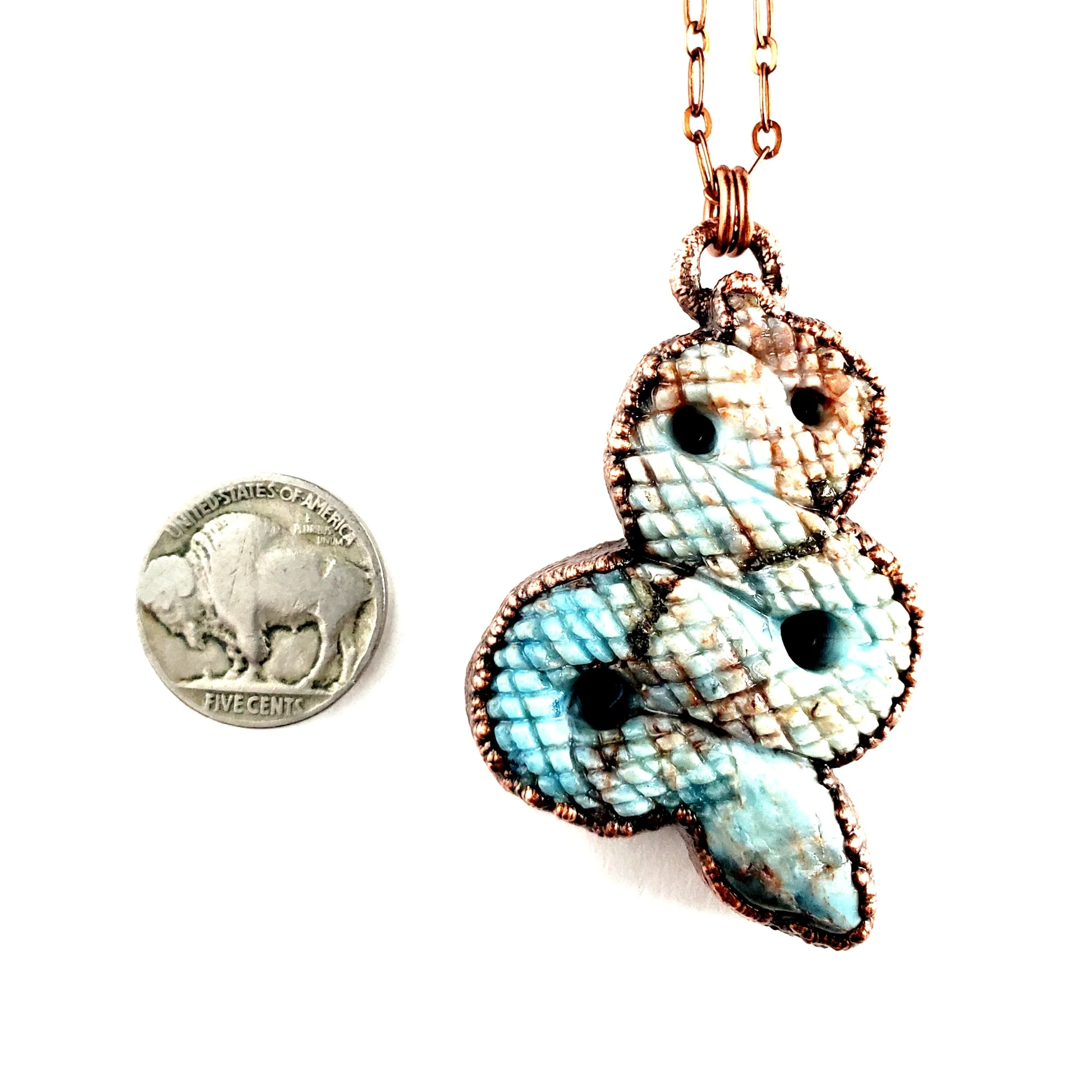 MergingMetals Necklace: Blue Apatite Carved Snake - Image 2
