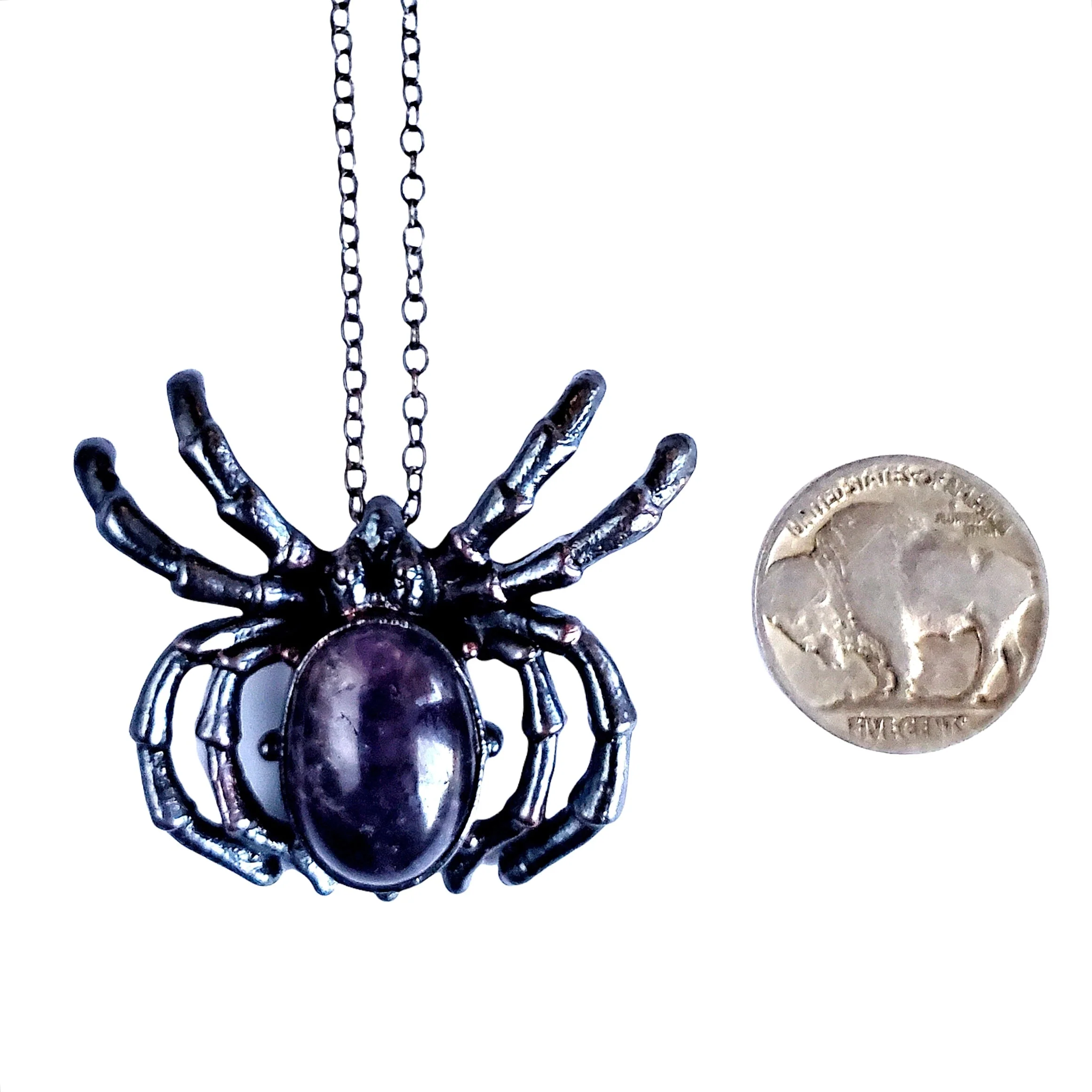 MergingMetals Necklace: Gunmetal Amethyst Spider - Image 3