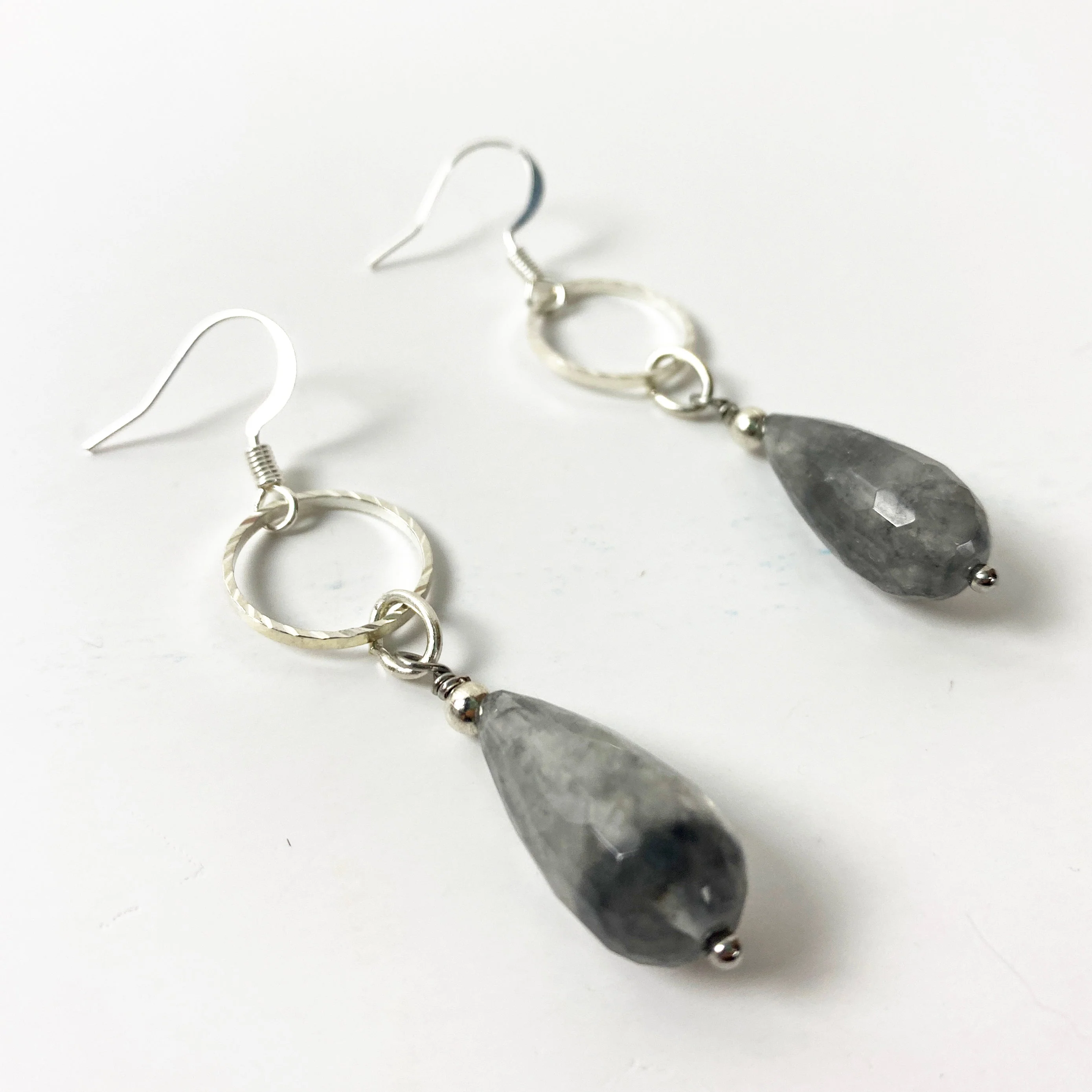 Of The Earth Earrings: Grey Quartz Drops #3215 - Image 2