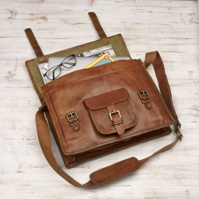Paper High Bag: Leather Vintage Style Satchel - Image 3