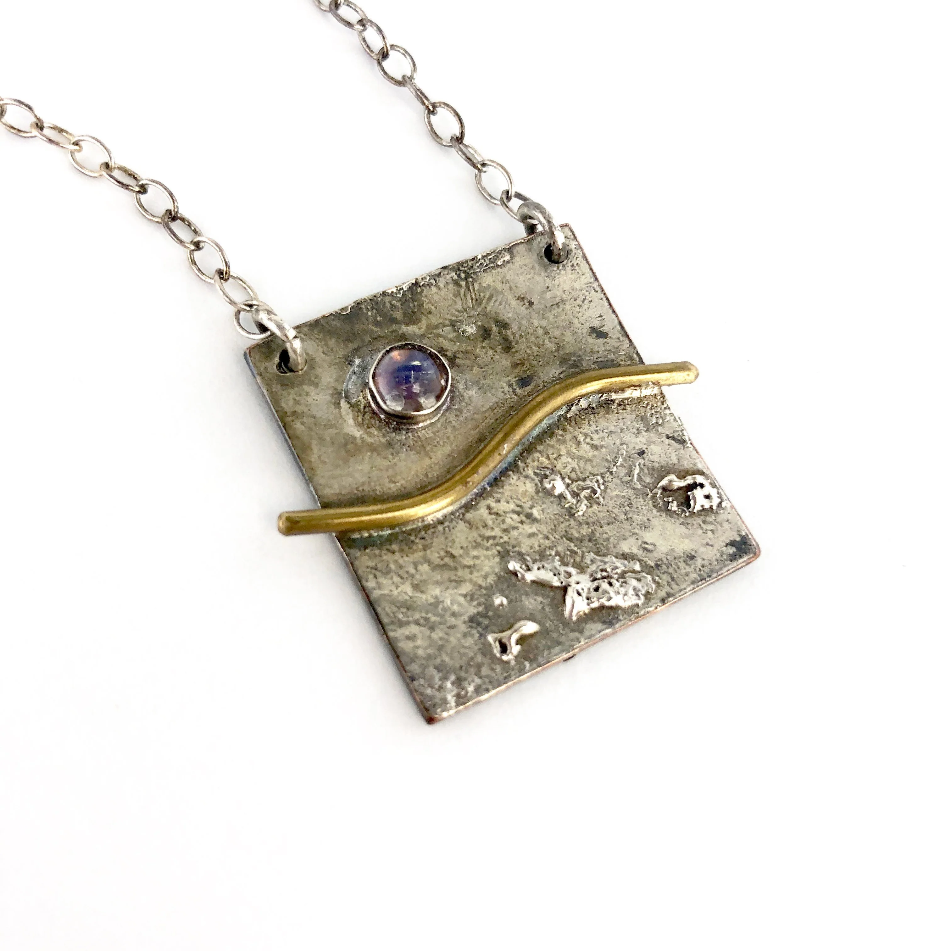 Silver & Sage Necklace: Moonstone Pendant On Silver Chain - Image 2