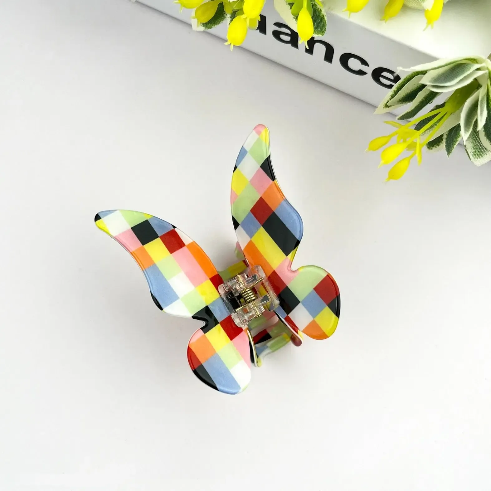 The Diva Soap Hair Claw: Colorful Checkerboard Butterfly